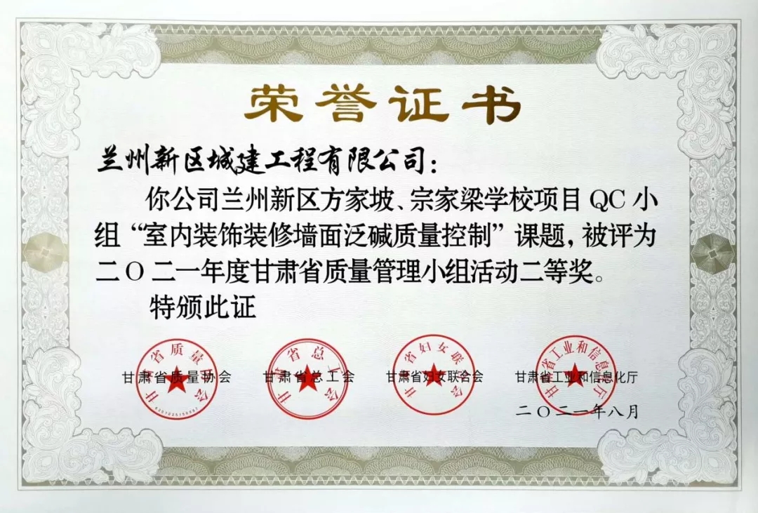 城建公司QC攻关效果荣获两项省级声誉-兰州新区AB娱乐集团门户网站